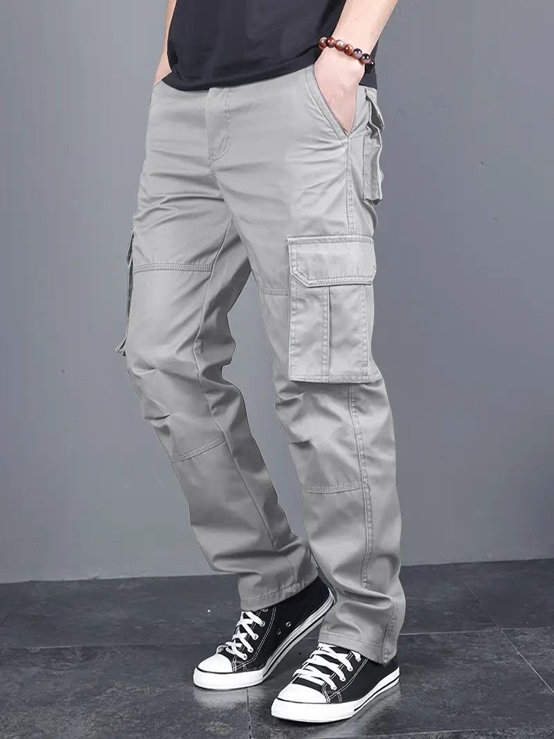 FABRIPPLE Men's Light Grey Cargo Pants - Image 3